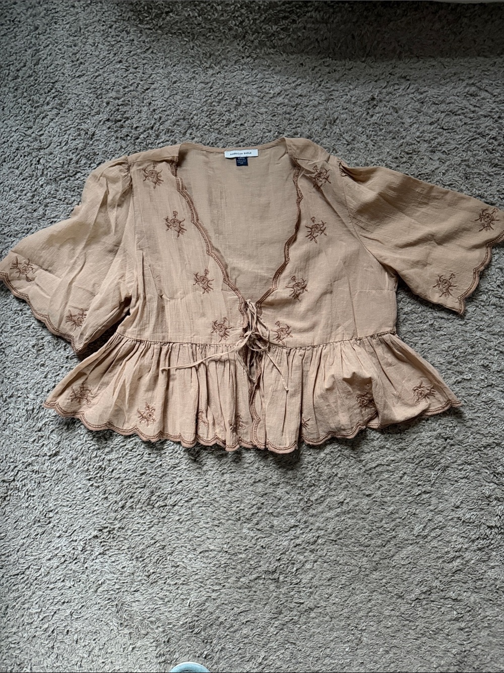 American Eagle Outfitters Tan Embroidered Peplum Skirt